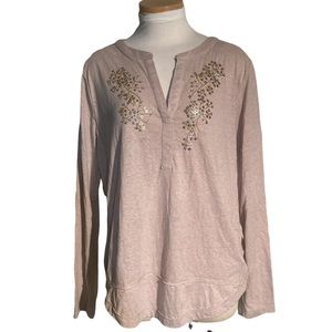 Anthropologie Akemi + Kin Tan Sequin Beaded Embellished Top Size Large